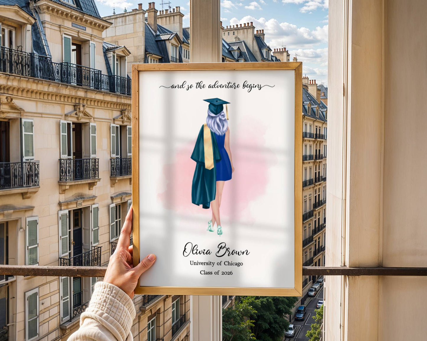 Personalized Graduation Portrait, Custom Diploma Illustration, Class of 2026 Gift, College Grad Print