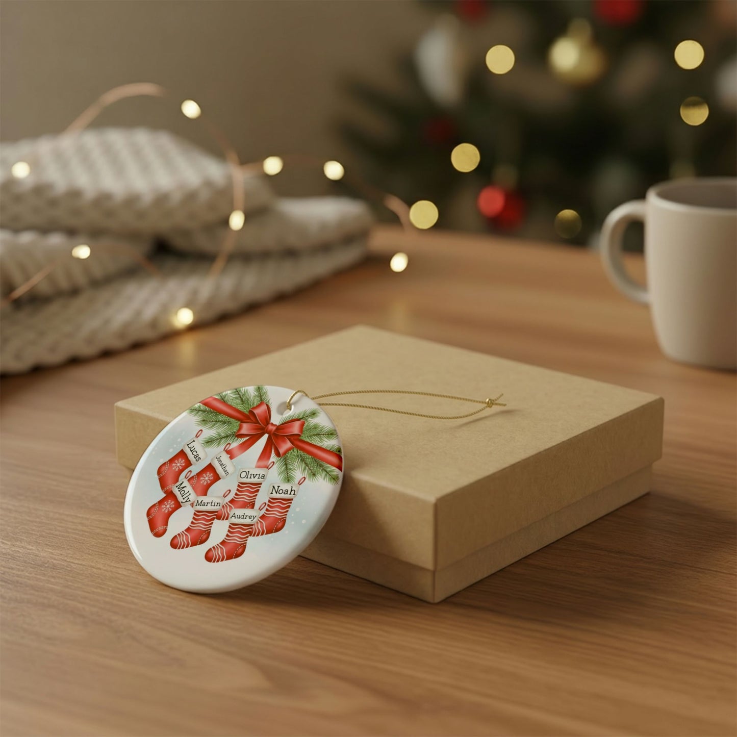 Personalized Family Name Christmas Ornament | Custom Round Holiday Keepsake Gift