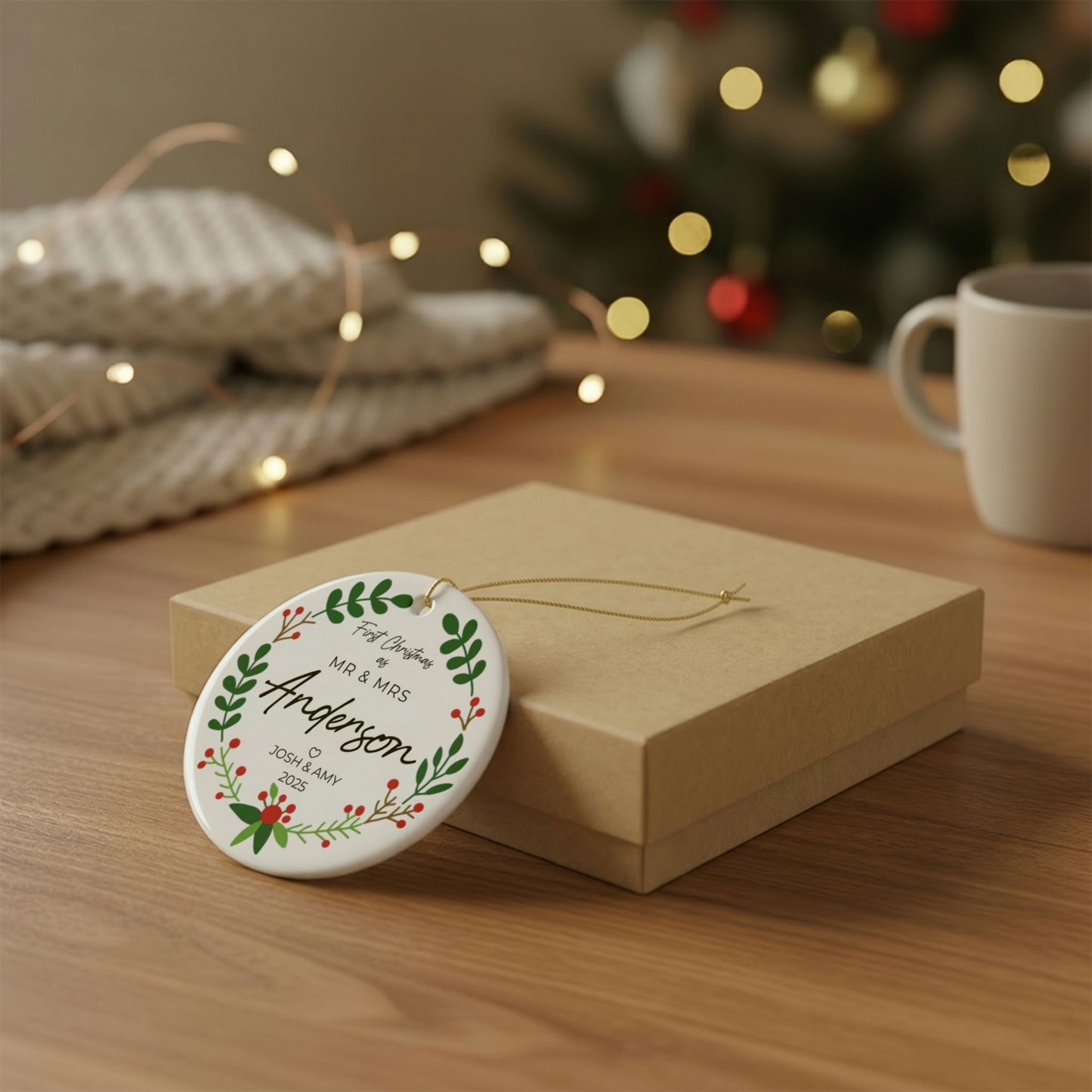 Personalized Mr & Mrs Christmas Ornament | Custom Newlywed Wedding Keepsake