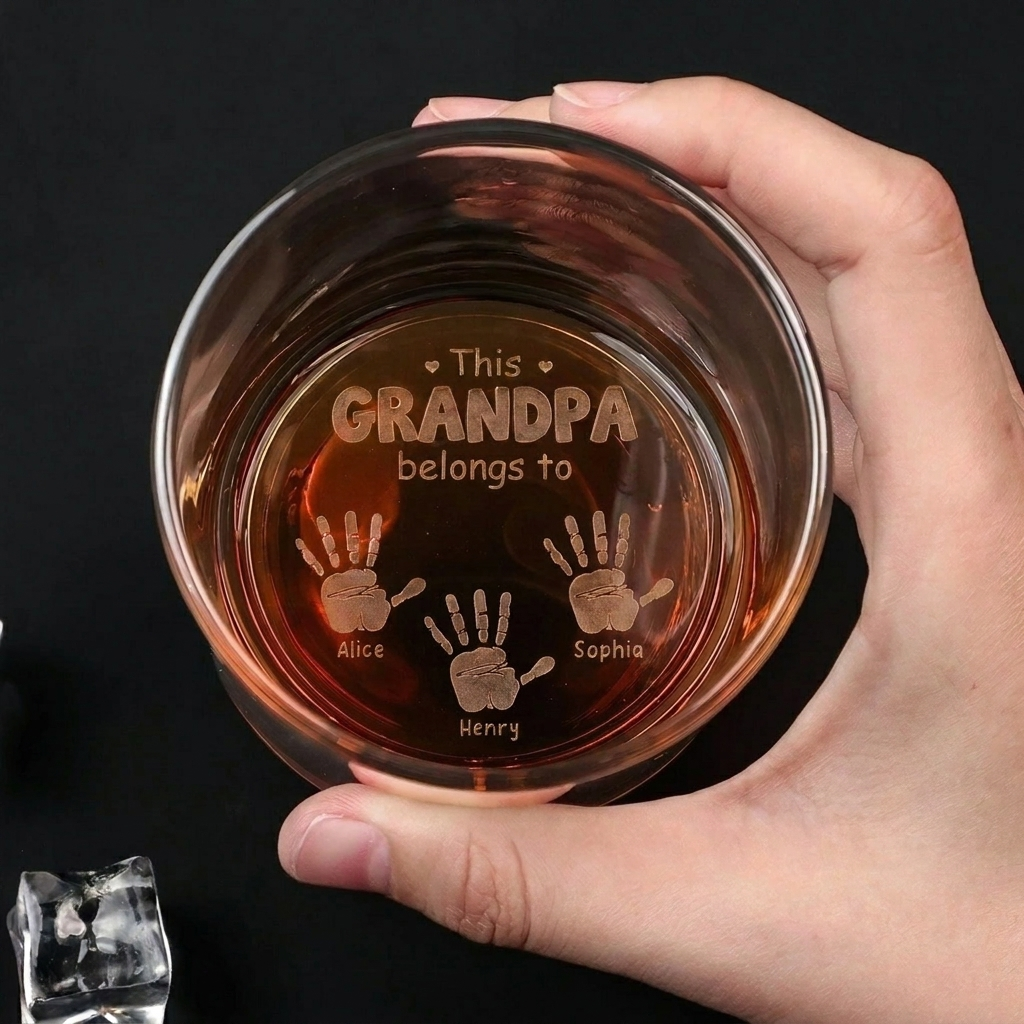 This Grandpa Belongs To - Personalized Engraved Whiskey Glass - Father's Day Gift for Grandpa, Dad, Daddy