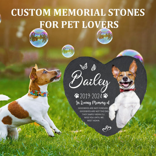 Personalized Heart-Shaped Pet Memorial Stone | Custom Photo Dog & Cat Memorial Gift
