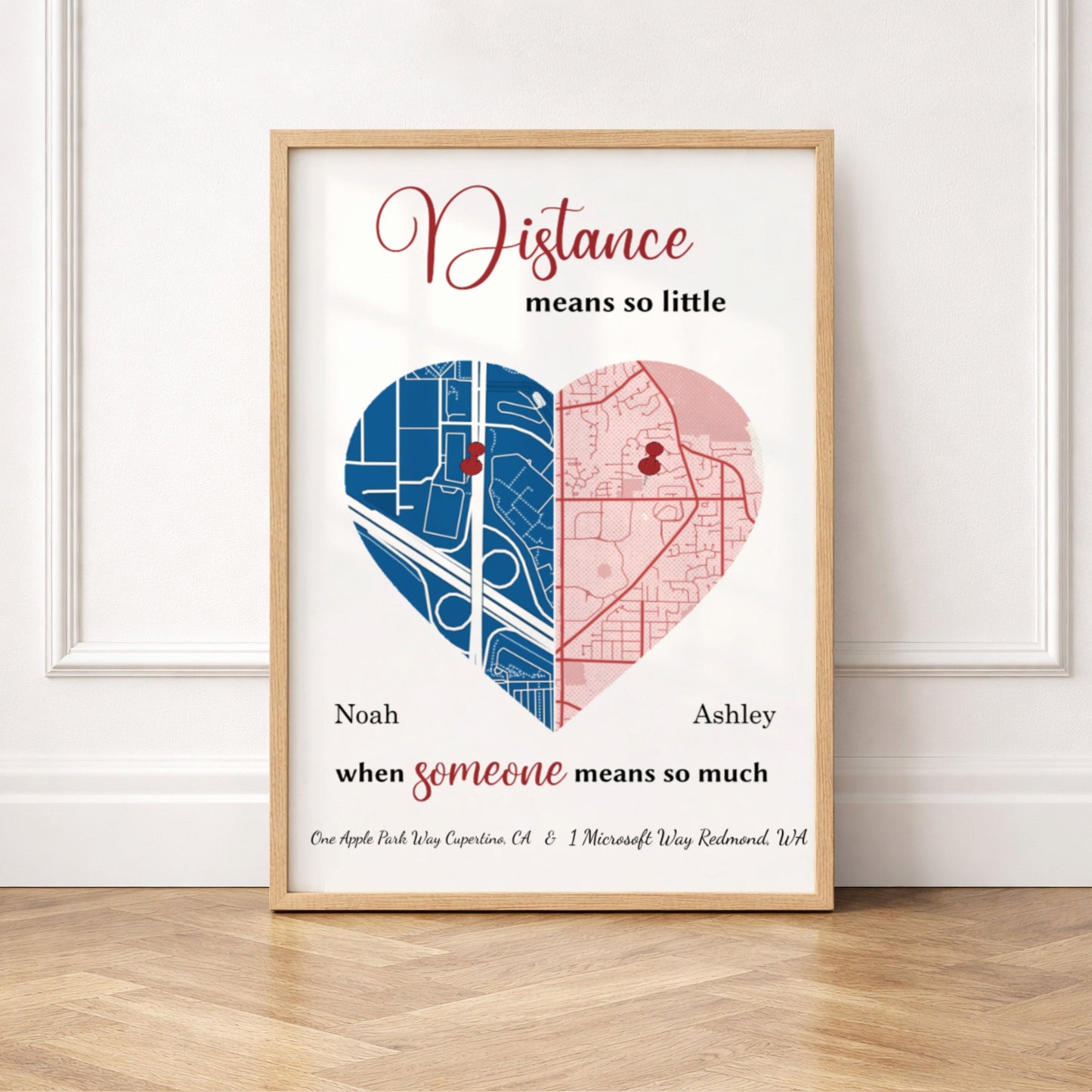 Personalized Distance Map Framed Poster | Custom Location Wall Art | Meaningful Gift