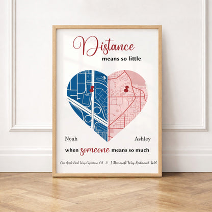 Personalized Distance Map Framed Poster | Custom Location Wall Art | Meaningful Gift