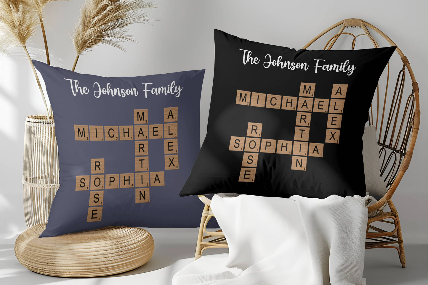 Family Crossword Puzzle Art Pillow - Personalized Custom Pillow - Gift For Family Members, Mom, Dad, Grandparents