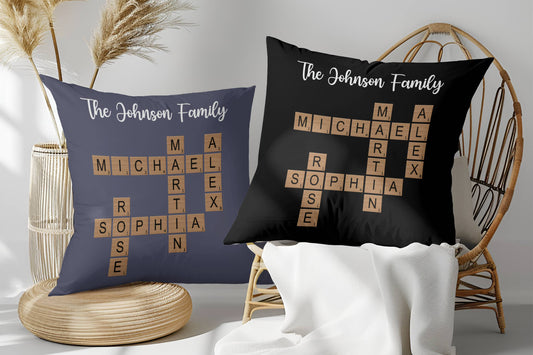 Family Crossword Puzzle Art Pillow - Personalized Custom Pillow - Gift For Family Members, Mom, Dad, Grandparents