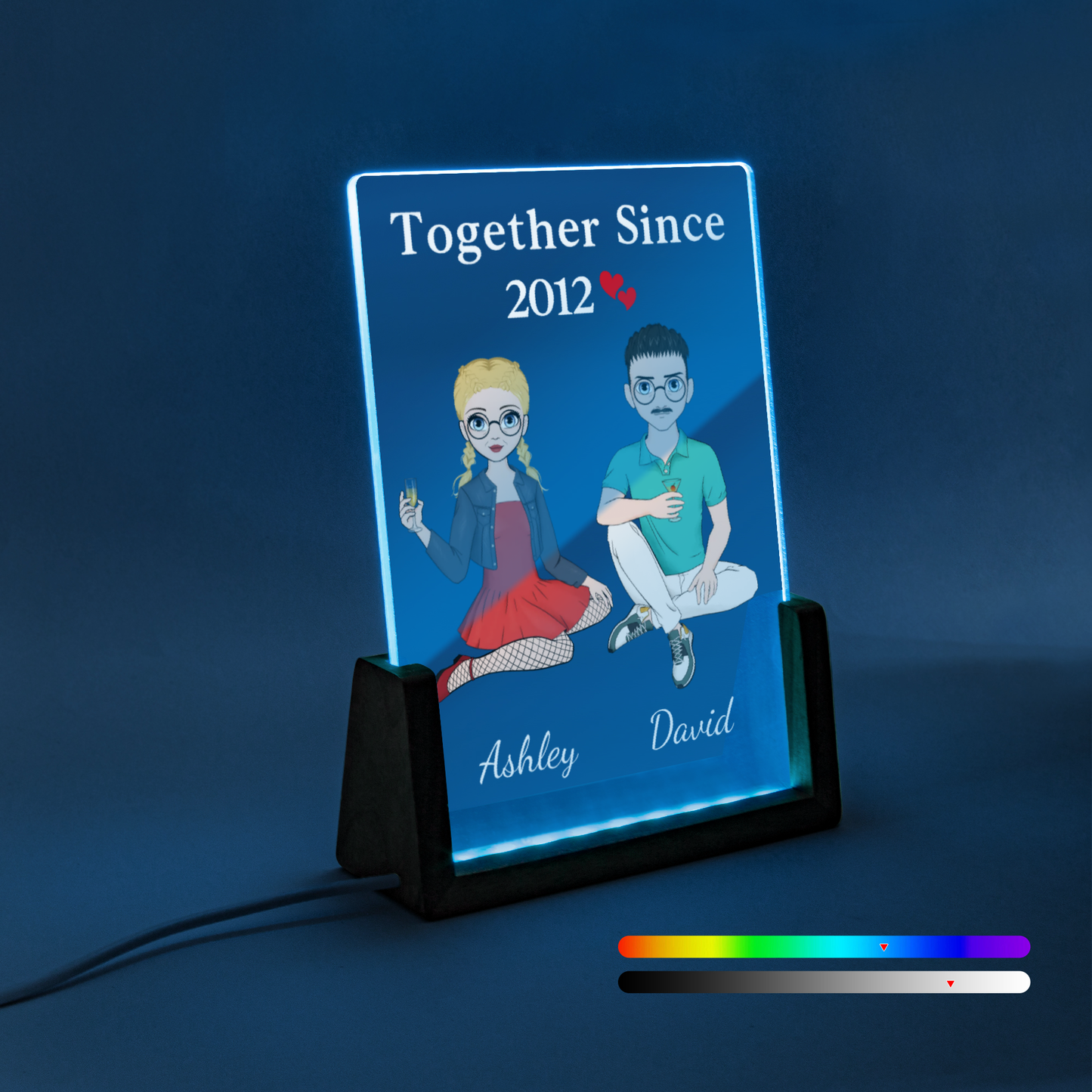 Together Since Couple Sitting - Personalized 3D Led Light Wooden Base - Valentine's Day Gift For Him/Her