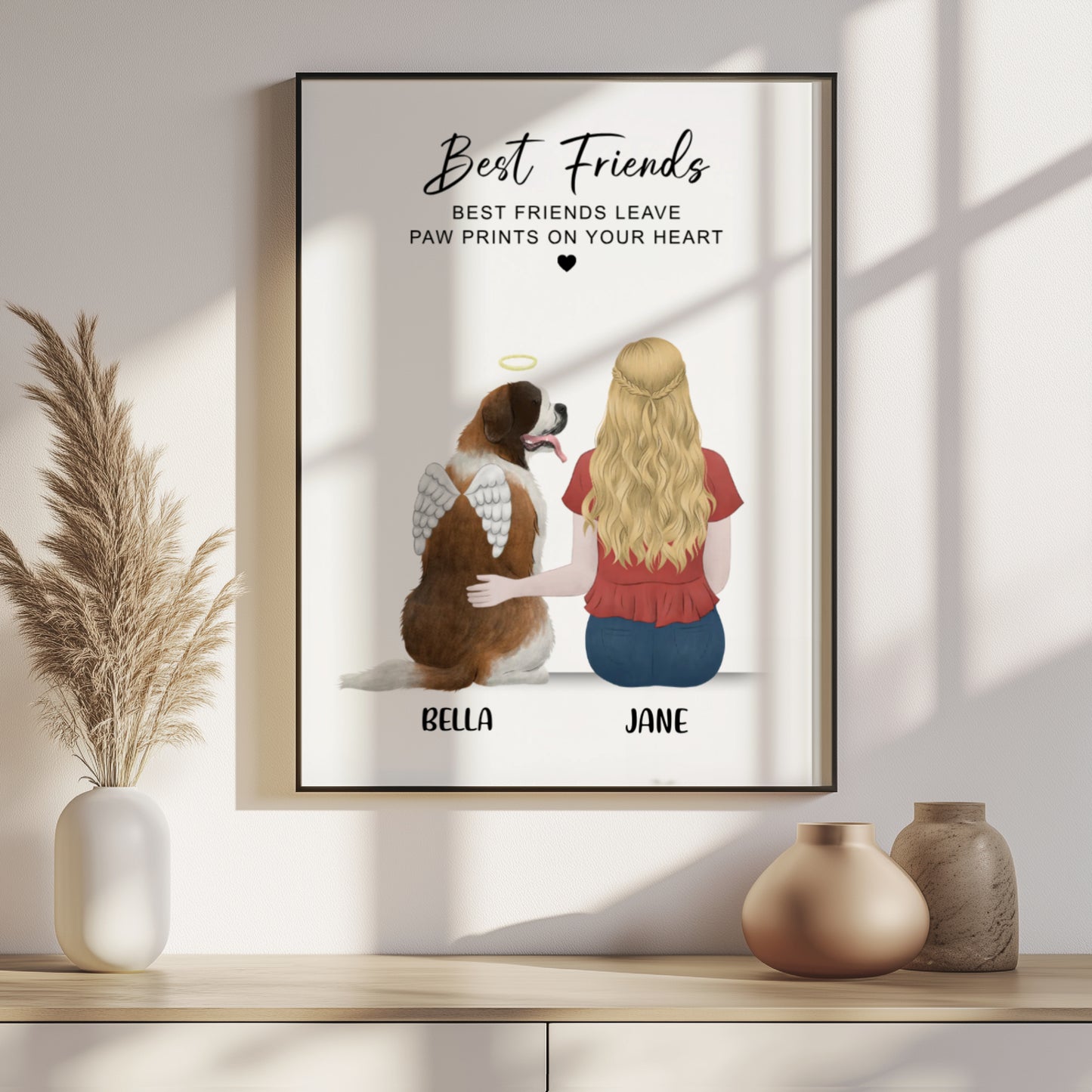 Personalized Pet & Owner Print | Custom Pet Portrait Wall Art | Gift for Dog Mom & Dad
