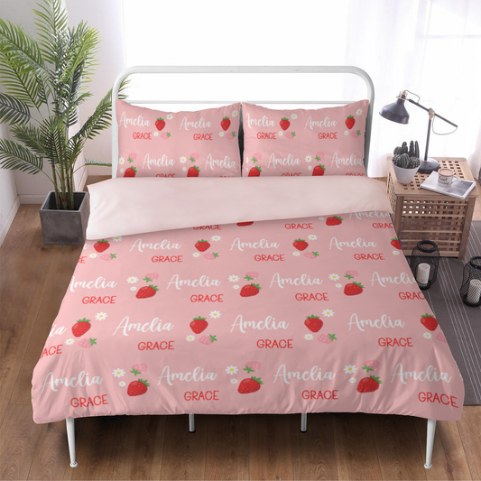 Personalized Strawberry Blanket, Custom Baby Name Blanket, Pink Girl Nursery Decor, Gift for Baby Girl, Cute Kids Blanket, Toddler Blanket