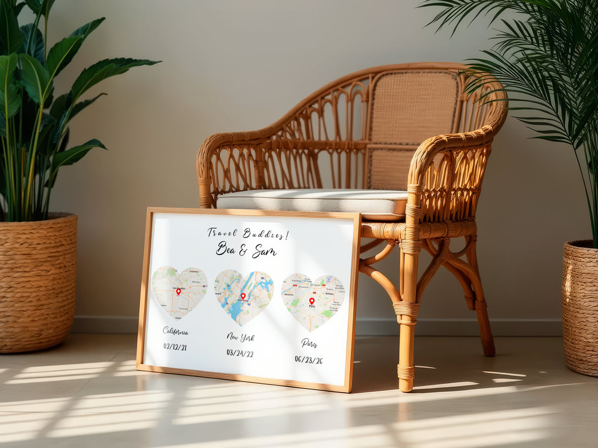 Personalized Travel Buddies Canvas | Custom Best Friends Wall Art | Friendship Gift | Birthday Gift for Besties