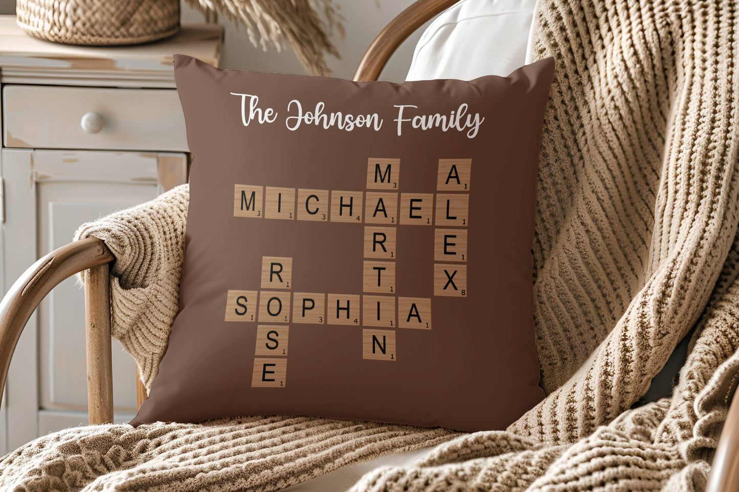 Family Crossword Puzzle Art Pillow - Personalized Custom Pillow - Gift For Family Members, Mom, Dad, Grandparents