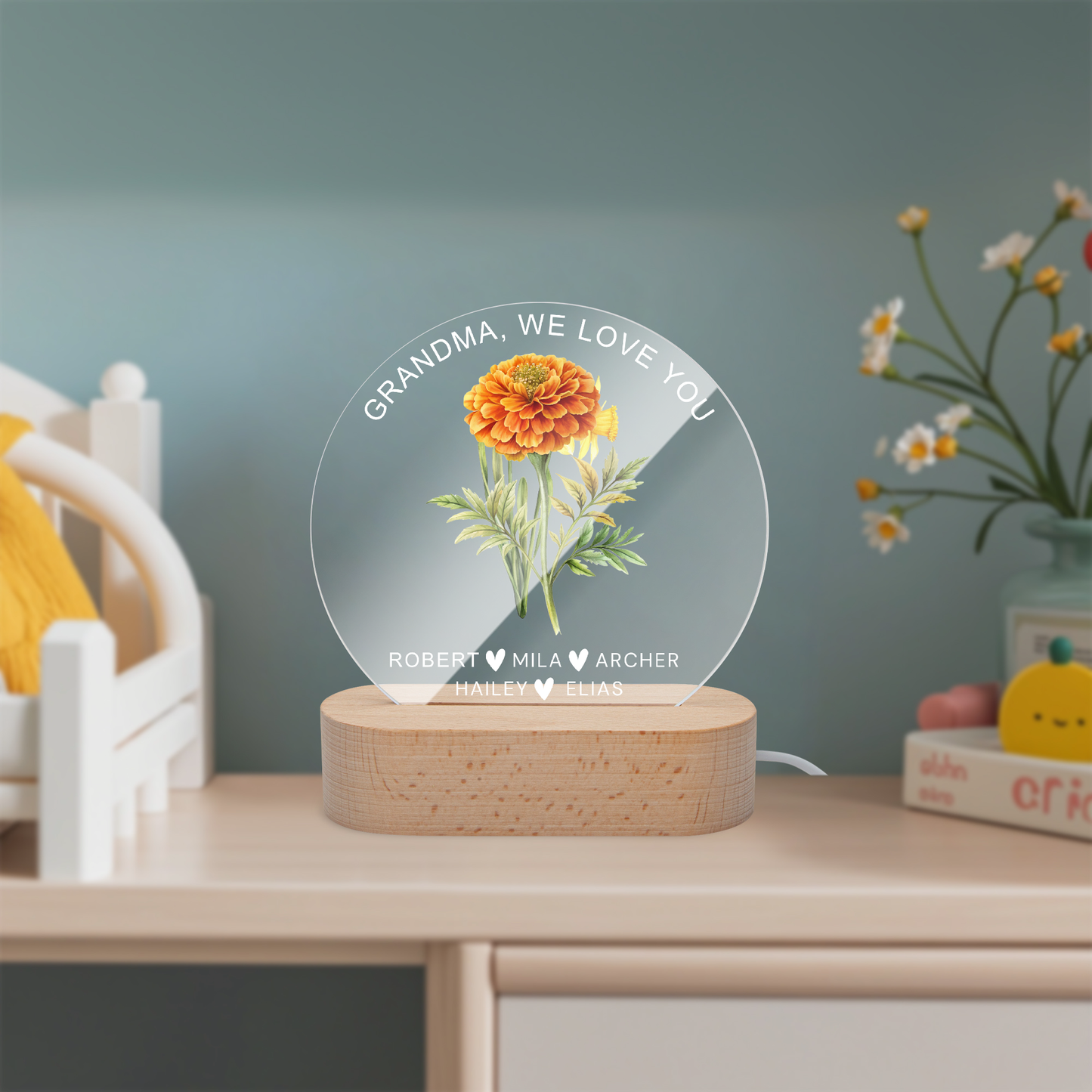 Personalized Birth Month Flower Gifts for Mom, Acrylic Night Light