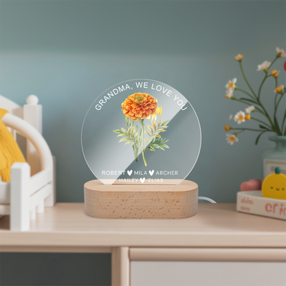 Personalized Birth Month Flower Gifts for Mom, Acrylic Night Light