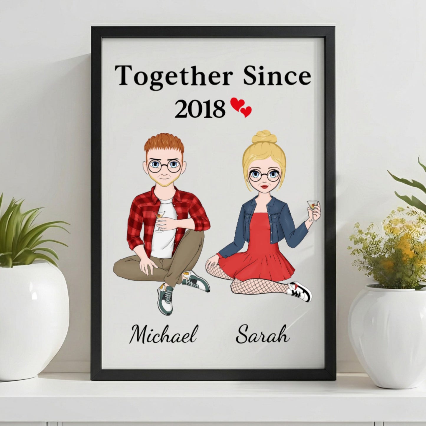 Together Since Couple Sitting - Personalized Poster/Canvas Prints - Gift For Her/Him, Husband/Wife, Couples on Anniversary, Valentine's Day