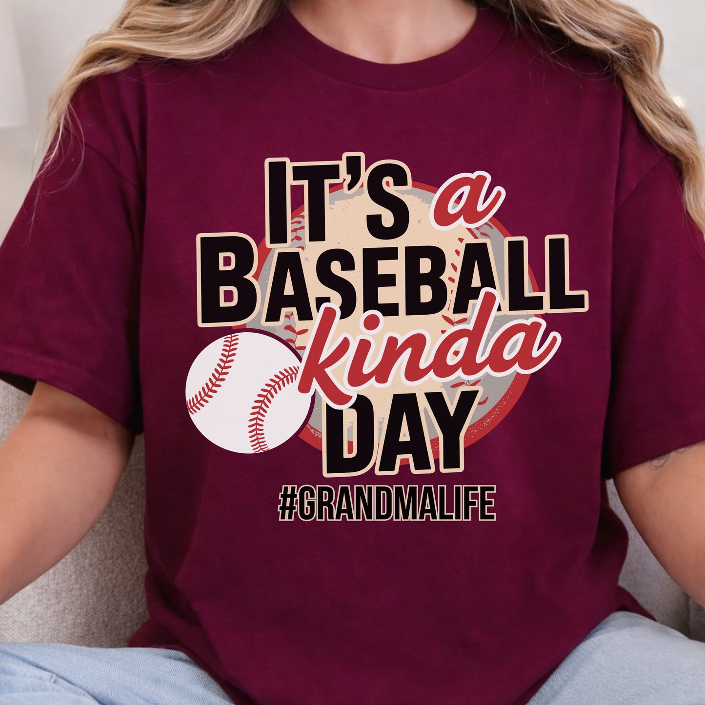 It's A Baseball Kinda Day - Personalized Custom T Shirt - Gift for Grandma/Nana/Mimi, Mom, Wife, Grandparent