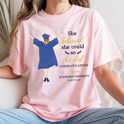 She Did It Graduation - Personalized Custom T Shirt - Gift For Her, Daughter, Grad Ceremony, Commencement