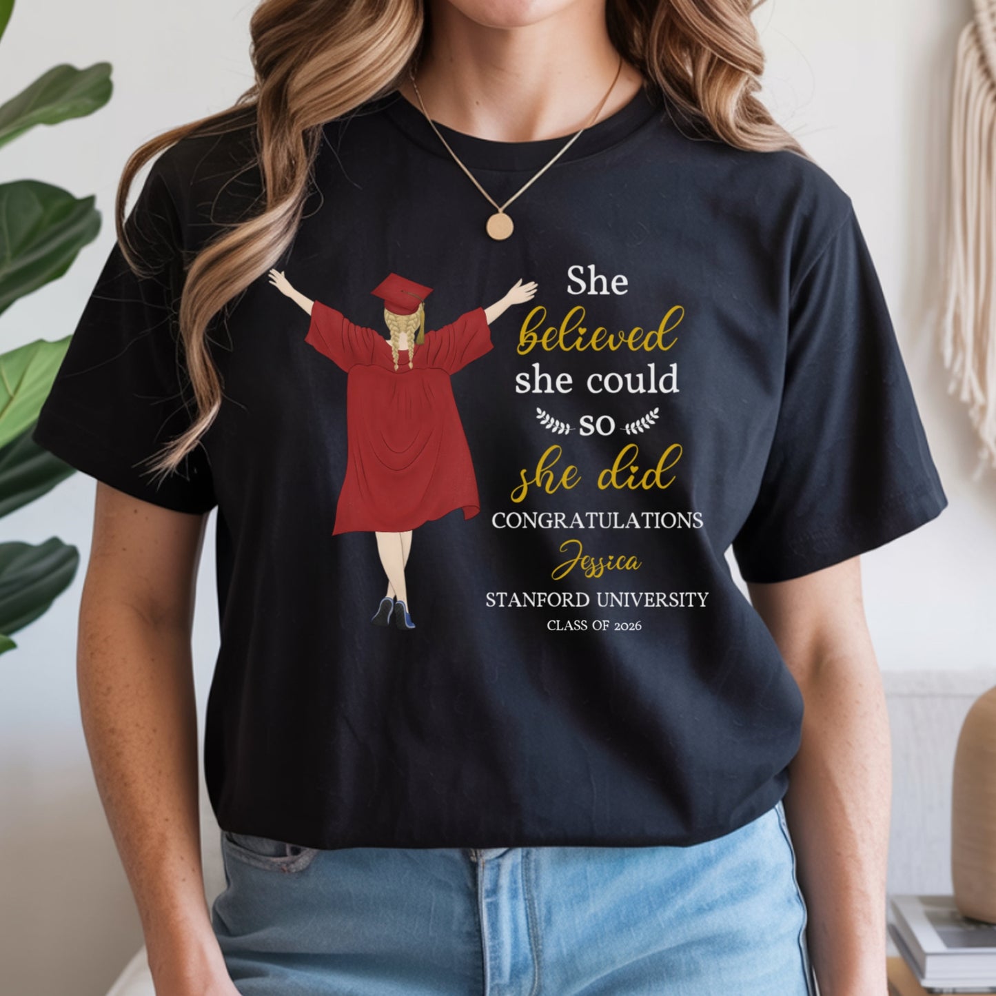 She Did It Graduation - Personalized Custom T Shirt - Gift For Her, Daughter, Grad Ceremony, Commencement