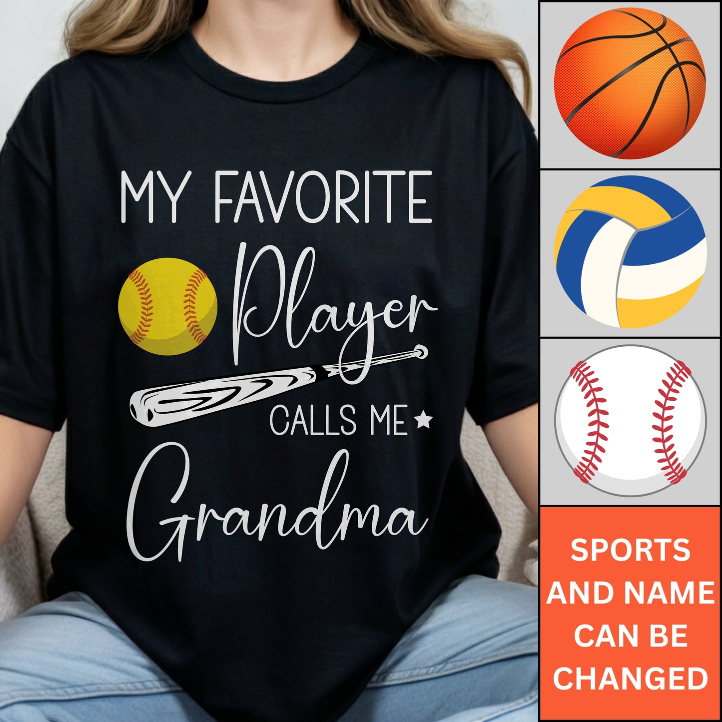 My Favorite Player Calls Me Grandma - Personalized Custom T Shirt - Birthday, Loving, Funny Gift for Grandma/Nana/Mimi, Mom, Wife, Grandparent