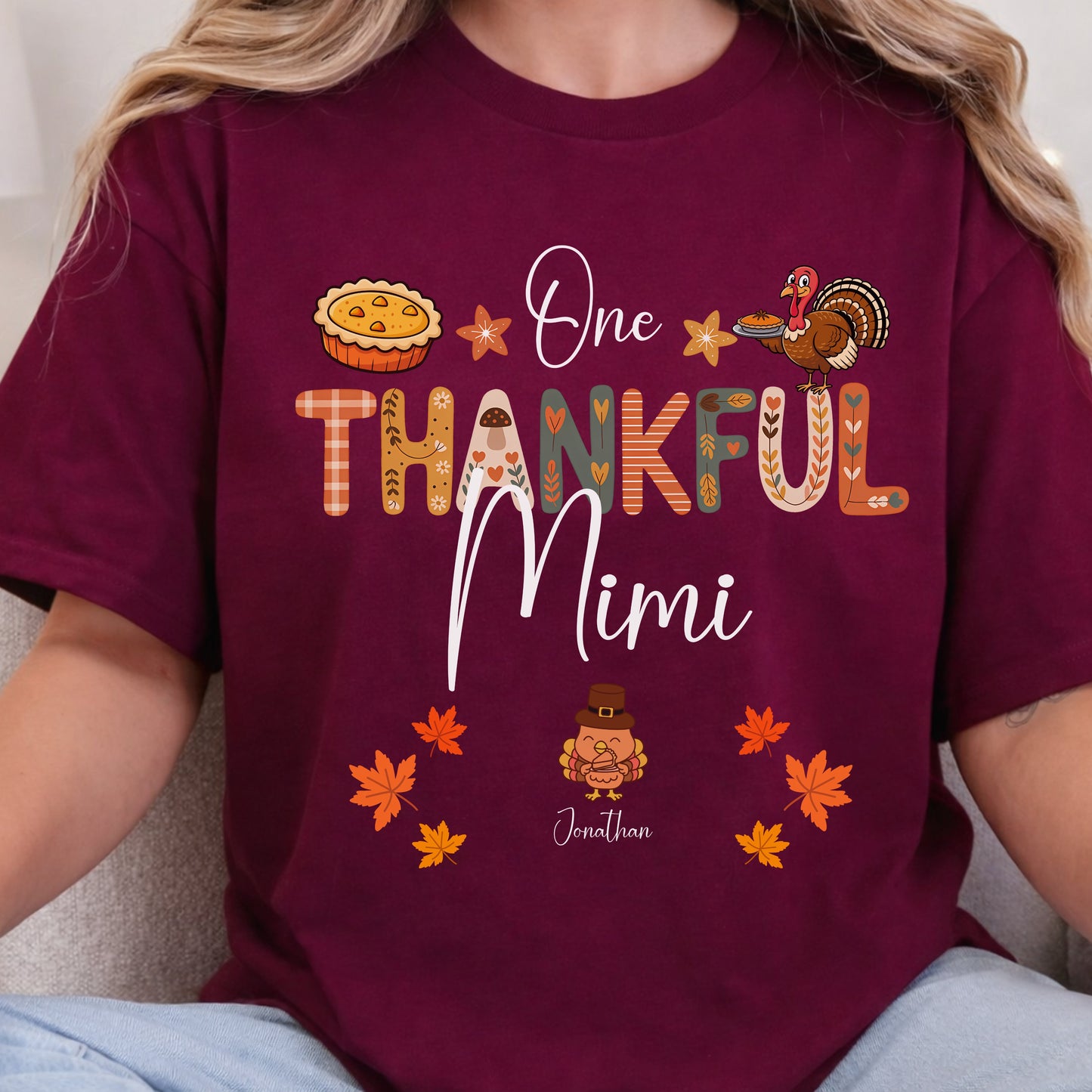 One Thankful Grandma Little Turkeys - Personalized Custom T Shirt - Thanksgiving, Birthday, Loving, Funny Gift for Grandma/Grandparent - Up to 10 Kids