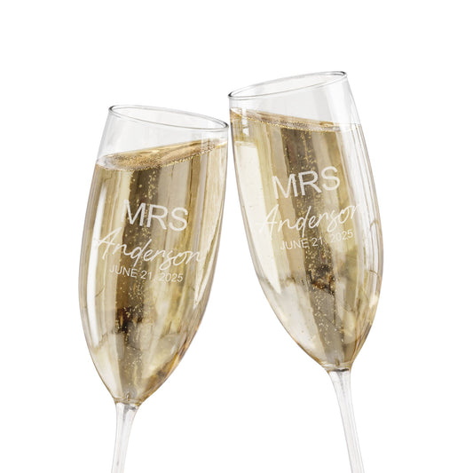 Personalized Wedding Champagne Flutes: Engraved Mr & Mrs Toasting Glass