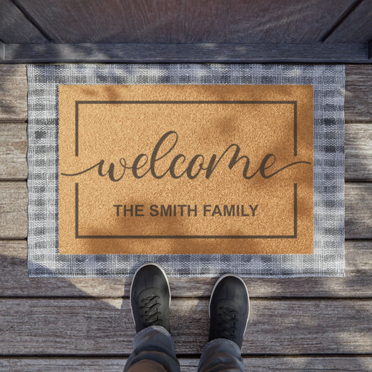Personalized Family Name Coir Welcome Doormat | Custom Front Door Mat | Housewarming Gift