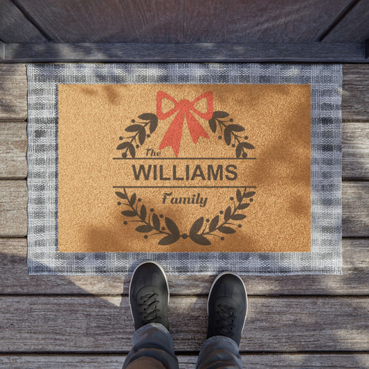 Personalized Christmas Family Name Coir Doormat | Custom Holiday Front Door Mat
