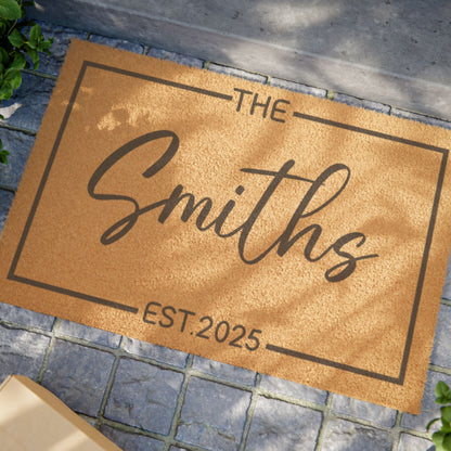 Custom Family Name Coir Welcome Doormat | Personalized Front Door Mat