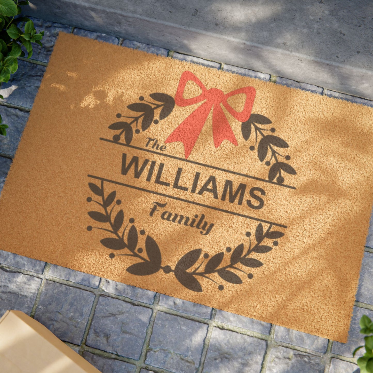 Personalized Christmas Family Name Coir Doormat | Custom Holiday Front Door Mat