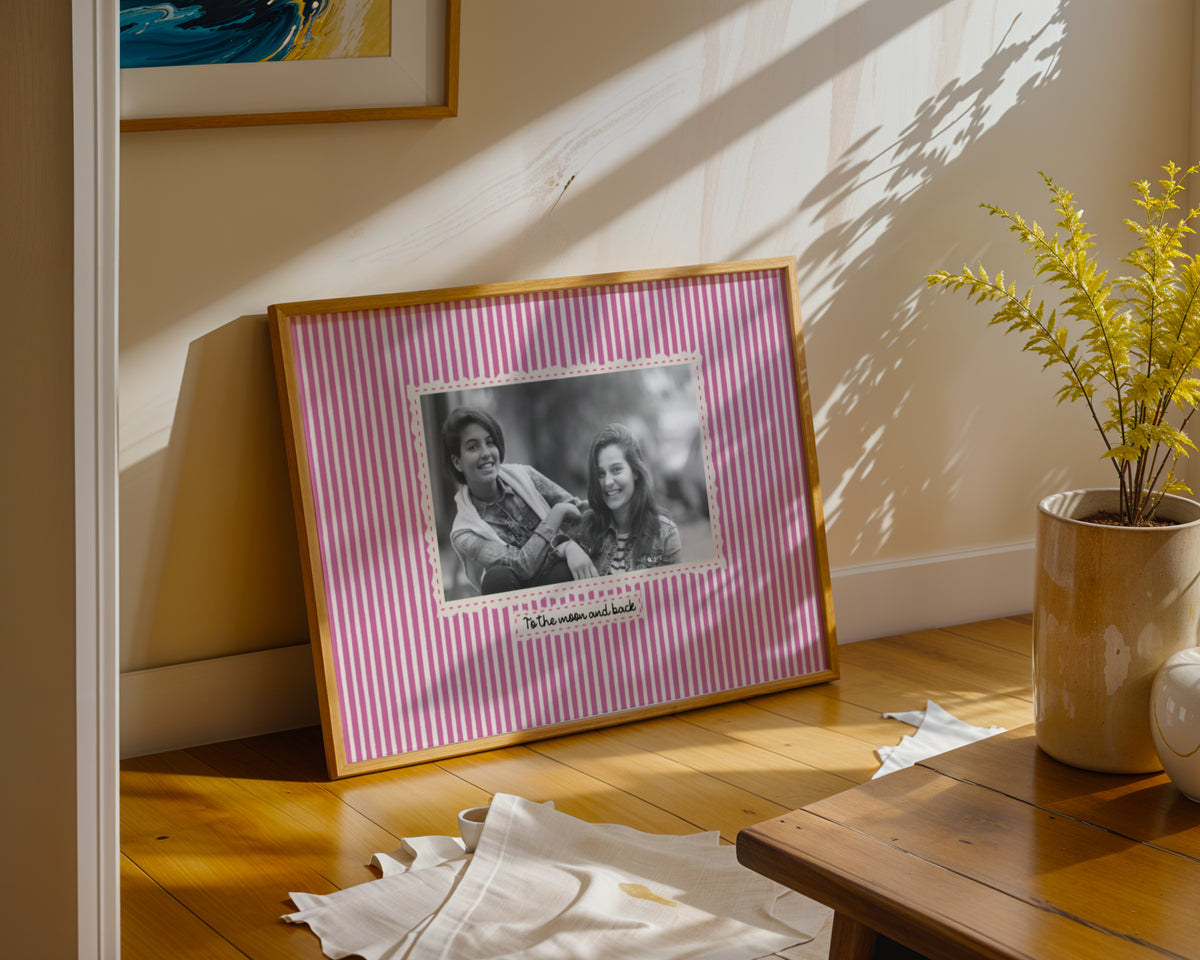 Personalized Best Friend Photo Print | Vintage Stripe Wall Art | Birthday Gift for Bestie or Sister