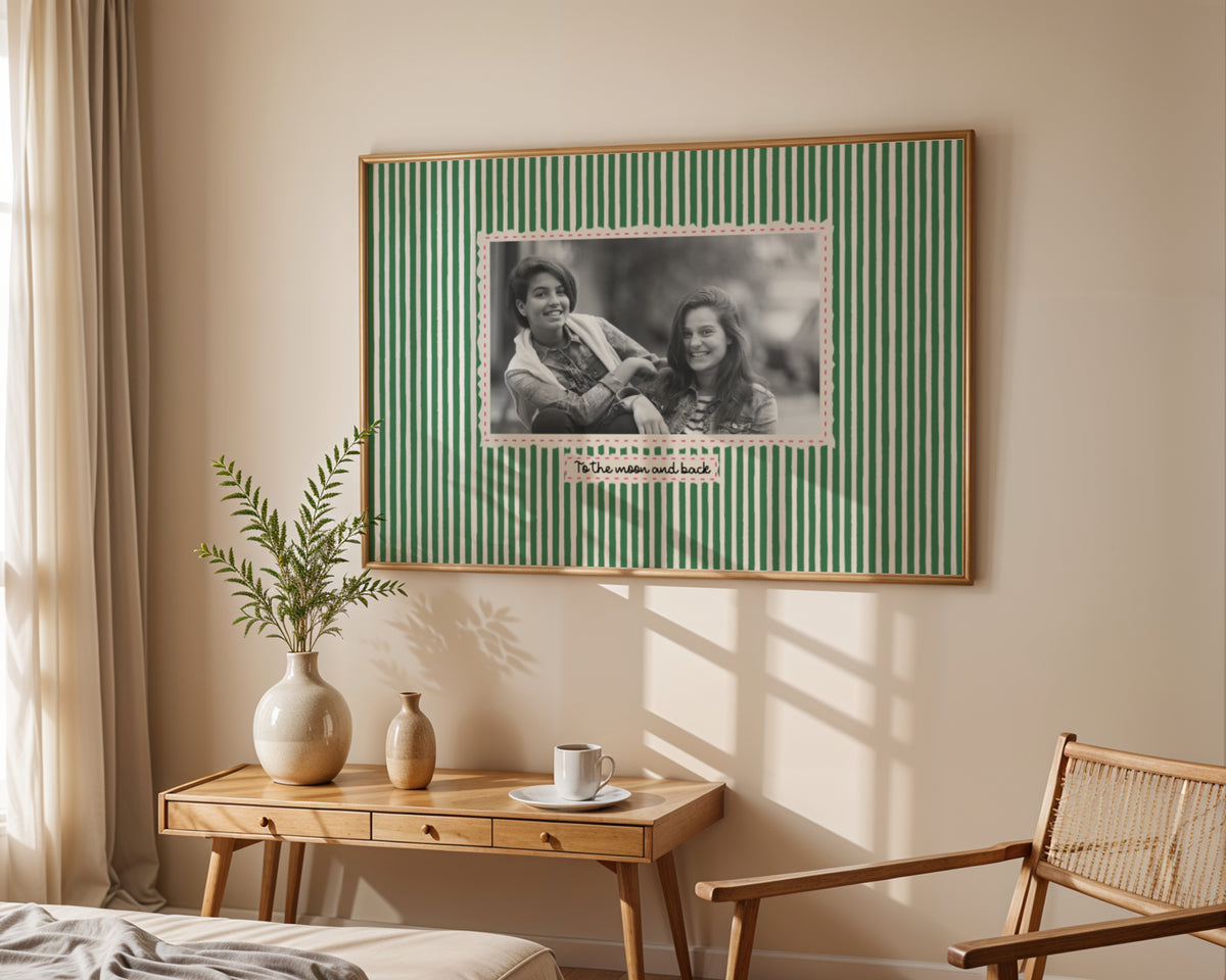 Personalized Best Friend Photo Print | Vintage Stripe Wall Art | Birthday Gift for Bestie or Sister