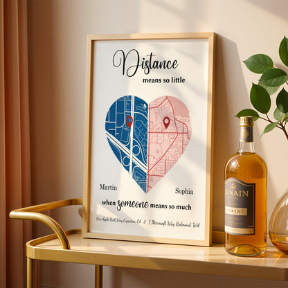 Personalized Distance Map Framed Poster | Custom Location Wall Art | Meaningful Gift