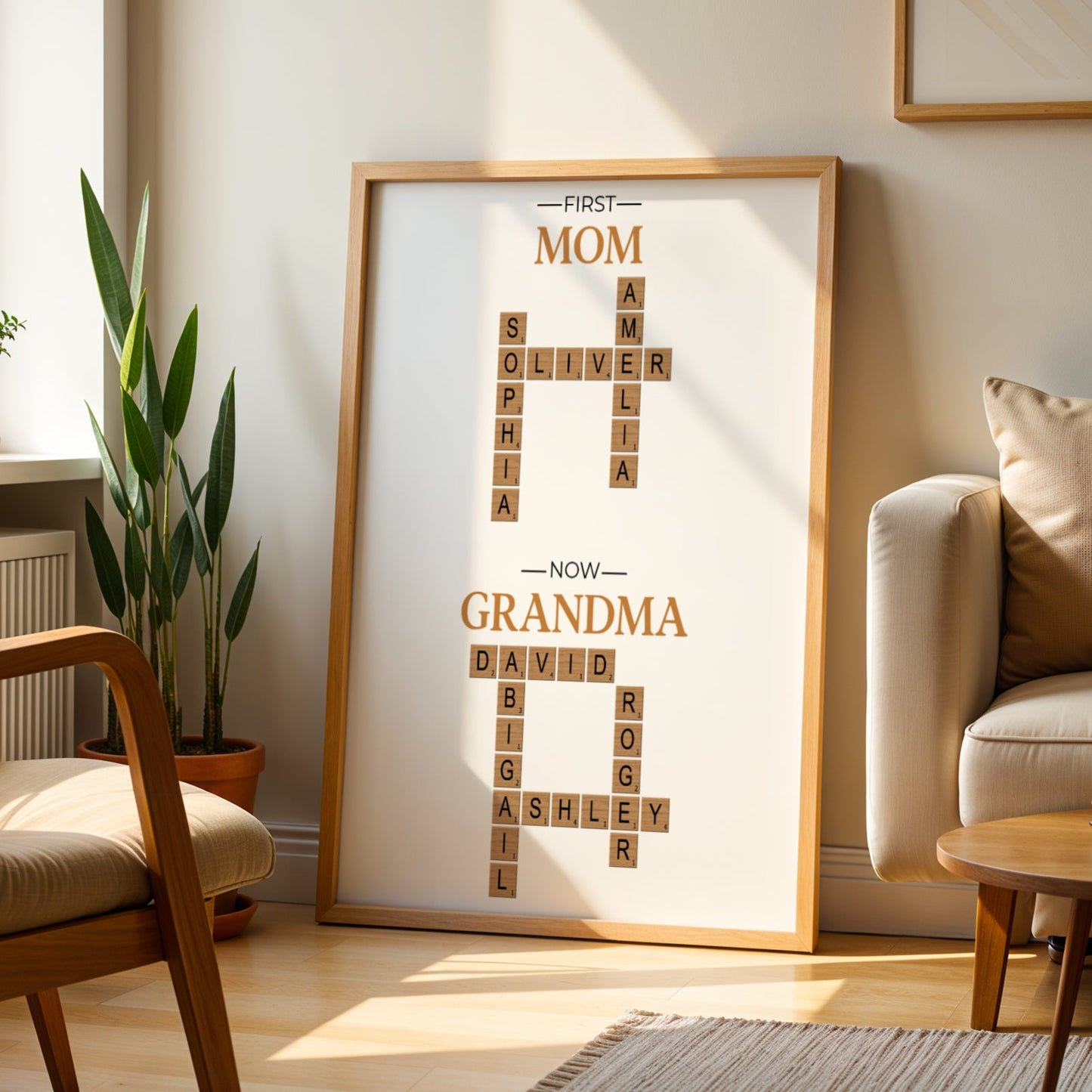 Personalized Grandma Crossword Canvas | Custom “First Mom Now Grandma” Scrabble Wall Art