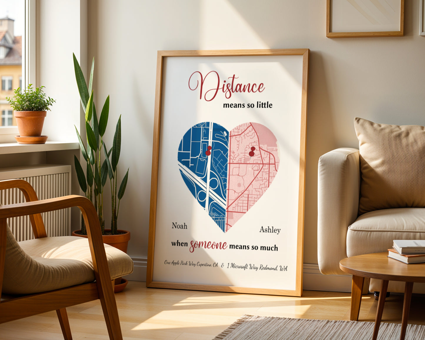 Personalized Distance Map Framed Poster | Custom Location Wall Art | Meaningful Gift