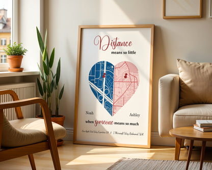 Personalized Distance Map Framed Poster | Custom Location Wall Art | Meaningful Gift