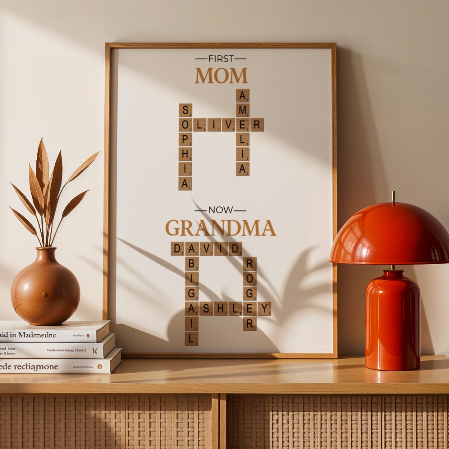 Personalized Grandma Crossword Canvas | Custom “First Mom Now Grandma” Scrabble Wall Art