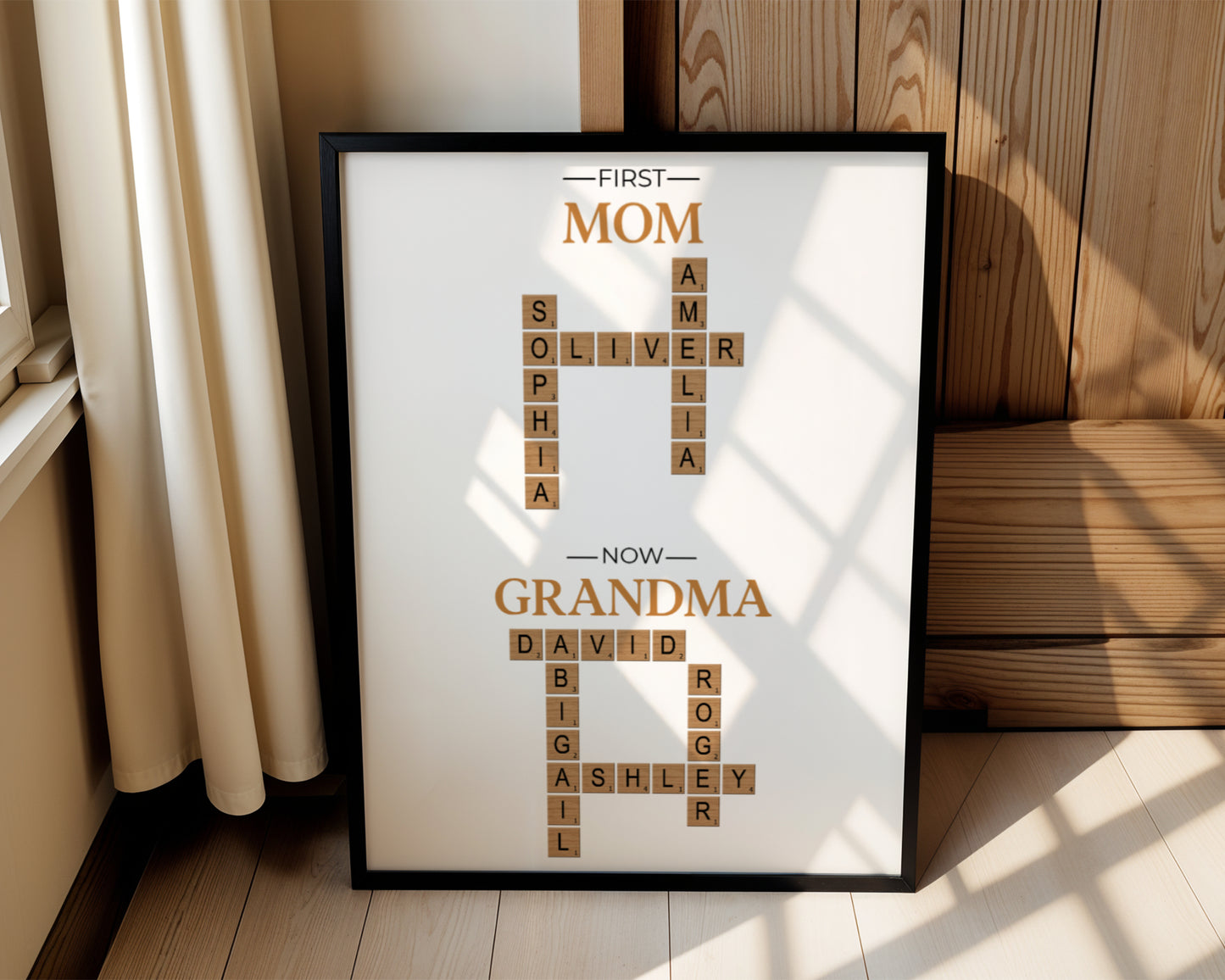 Personalized Grandma Crossword Canvas | Custom “First Mom Now Grandma” Scrabble Wall Art