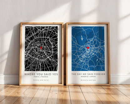 Personalized Wedding Map Print | Custom Location Map with Heart Pin | Couple Gift