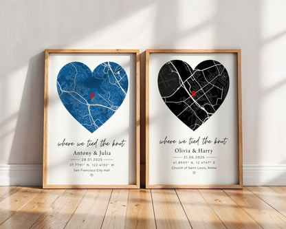 Personalized Wedding Map Print & Frame | Custom Couple Location Wall Art