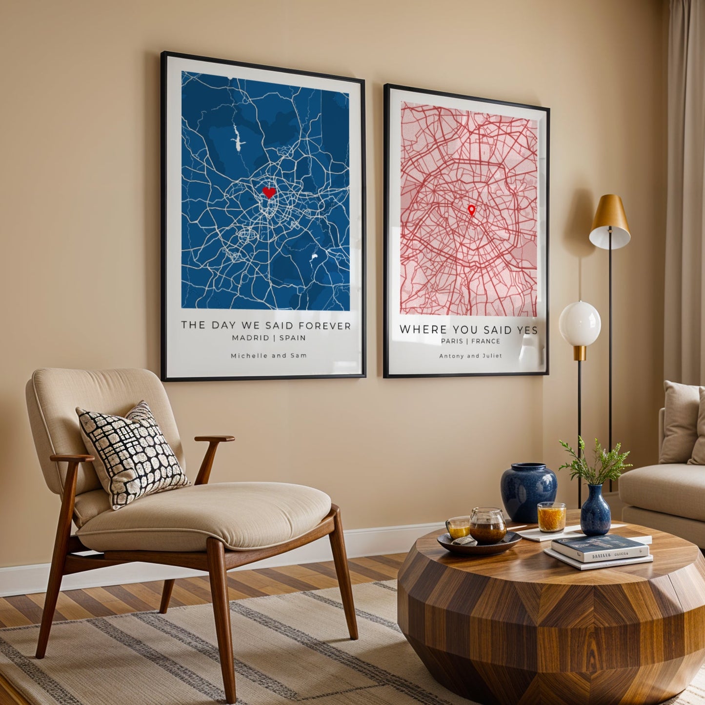 Personalized Wedding Map Print | Custom Location Map with Heart Pin | Couple Gift