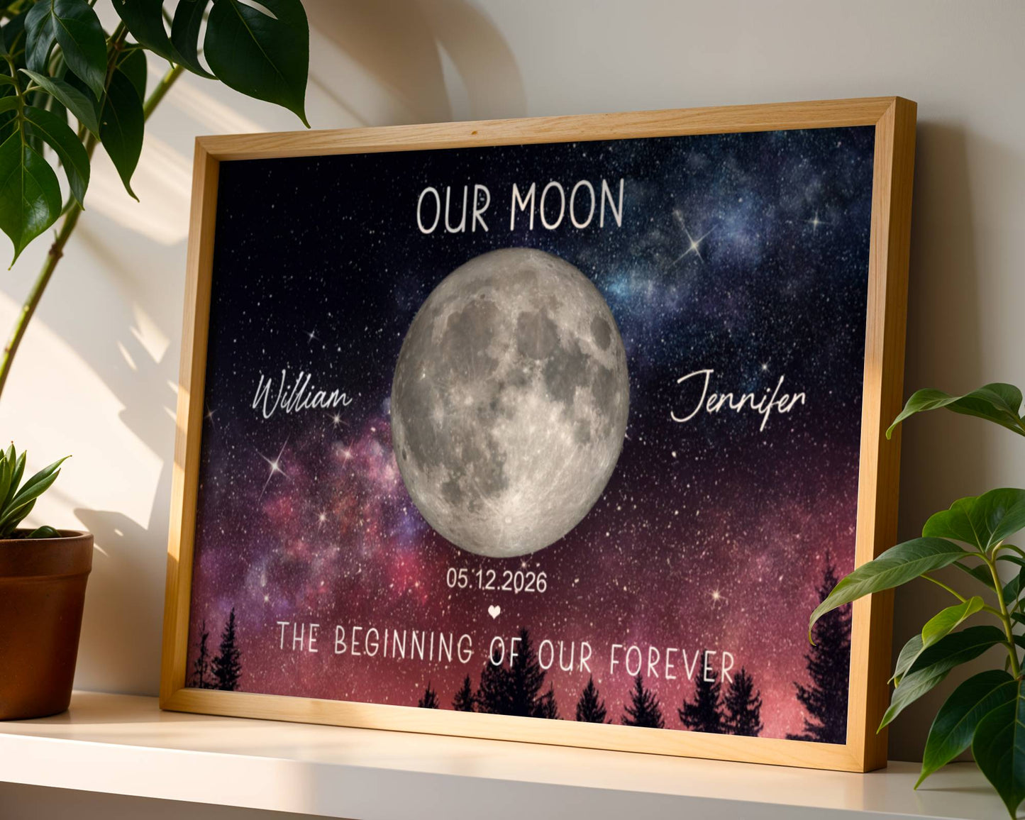 Couple's Anniversary Moon Phase Canvas: Custom "The Beginning of Our Forever" Wall Art - Personalized Wedding or Valentine's Day Gift