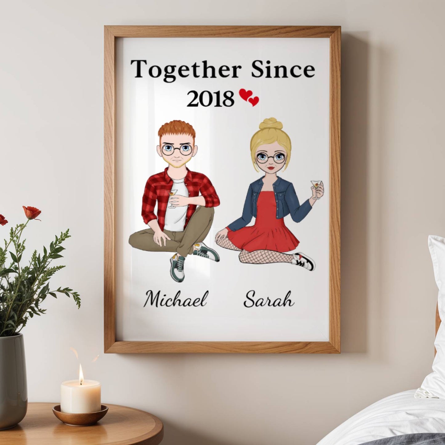 Together Since Couple Sitting - Personalized Poster/Canvas Prints - Gift For Her/Him, Husband/Wife, Couples on Anniversary, Valentine's Day