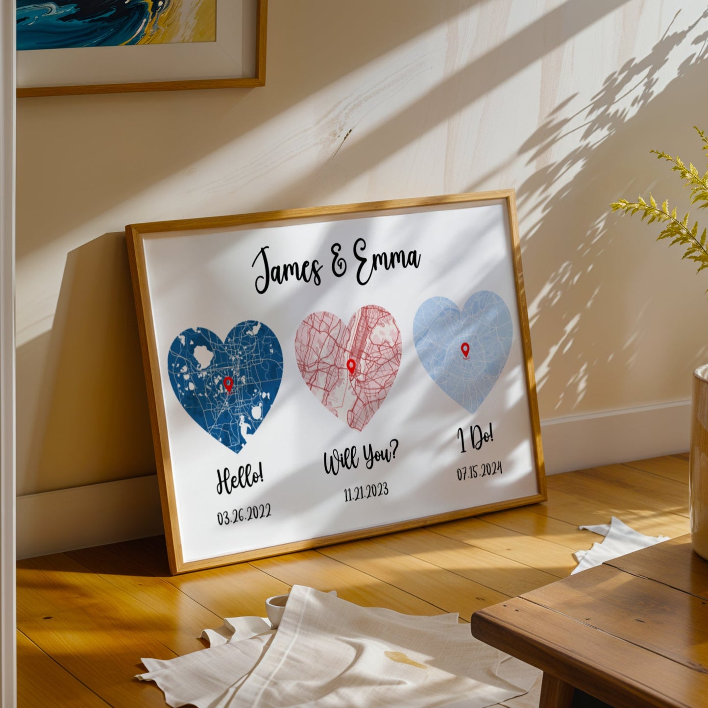 Personalized Couple Map Poster | Custom Map Wall Art | Married Couple Gift