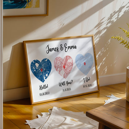 Personalized Couple Map Poster | Custom Map Wall Art | Married Couple Gift
