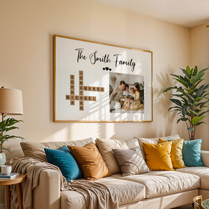 Personalized Family Crossword Photo Poster | Custom Make Your Own Family Wall Art Gift