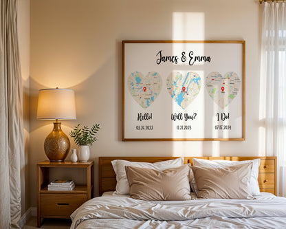 Personalized Couple Map Poster | Custom Map Wall Art | Married Couple Gift