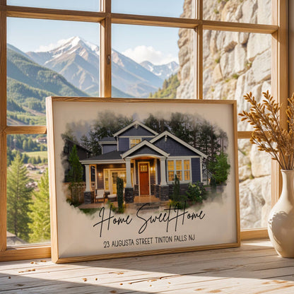 Custom Photo Watercolor House - Personalized Poster/Canvas Prints - Gift For Family, Housewarming Gift, Childhood Home