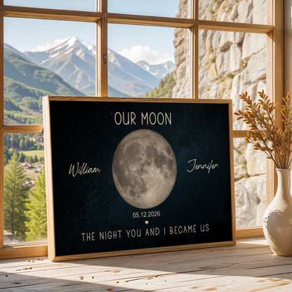 Couple's Anniversary Moon Phase Canvas: Custom "The Beginning of Our Forever" Wall Art - Personalized Wedding or Valentine's Day Gift