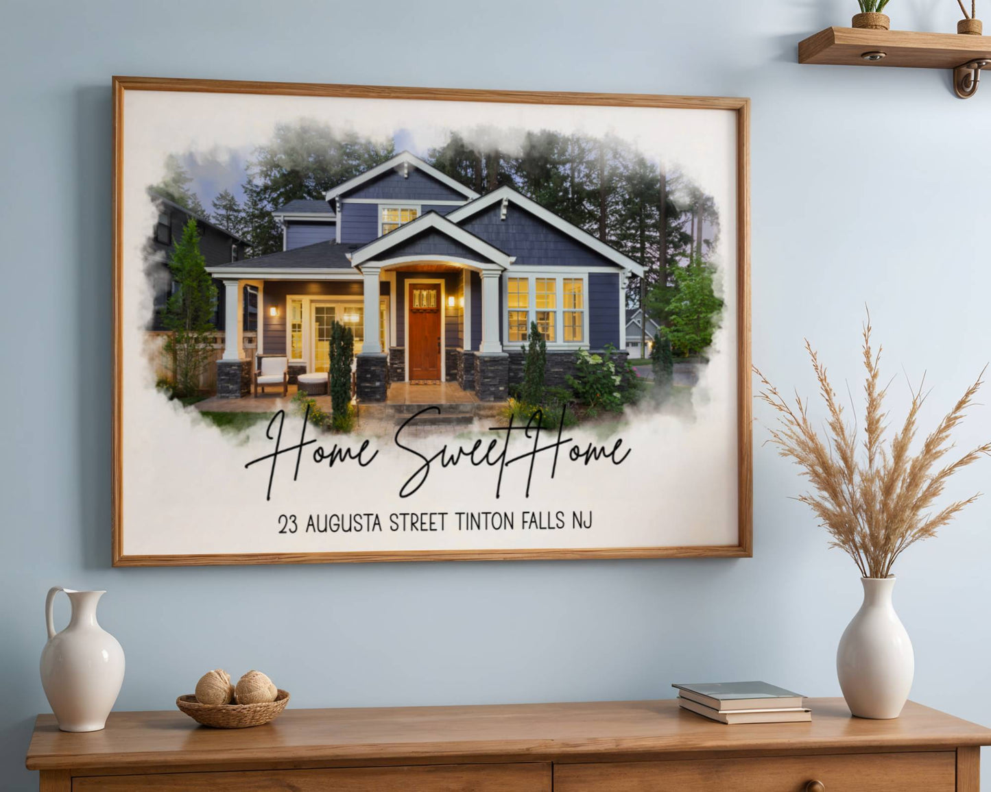 Custom Photo Watercolor House - Personalized Poster/Canvas Prints - Gift For Family, Housewarming Gift, Childhood Home