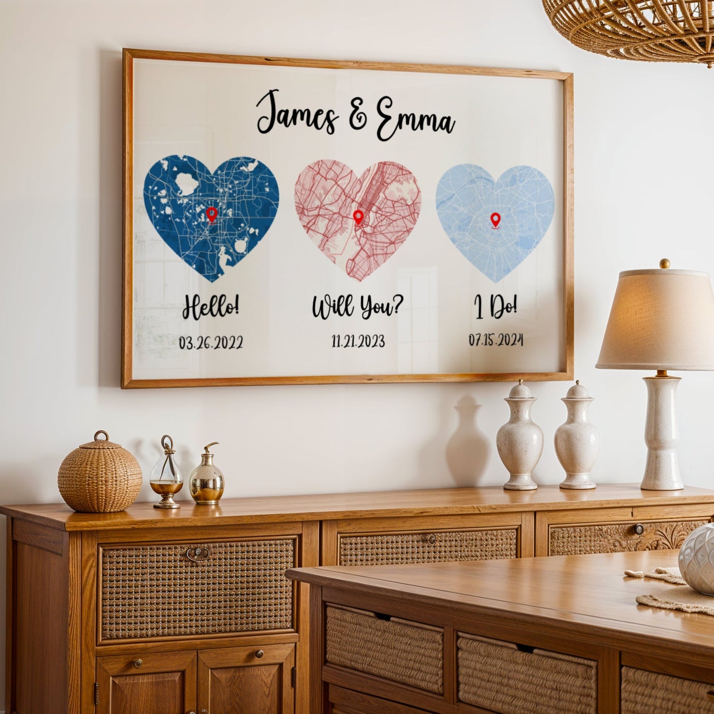 Personalized Couple Map Poster | Custom Map Wall Art | Married Couple Gift