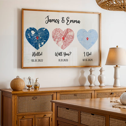 Personalized Couple Map Poster | Custom Map Wall Art | Married Couple Gift