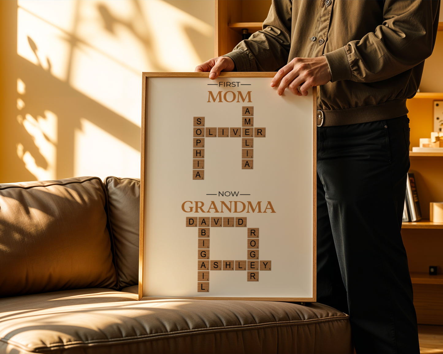 Personalized Grandma Crossword Canvas | Custom “First Mom Now Grandma” Scrabble Wall Art